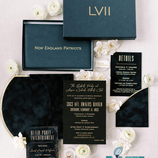 Luxury Custom Super Bowl Invitation in Black Acrylic & Suede